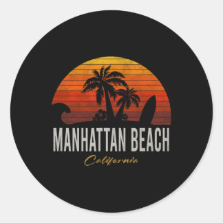 Sticker Rond Manhattan Beach California Retro Surfer Vintage Be