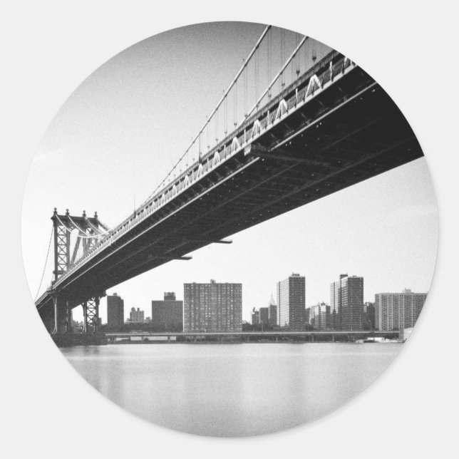 Sticker Rond Manhattan Bridge and skyline, New York, US. (Devant)