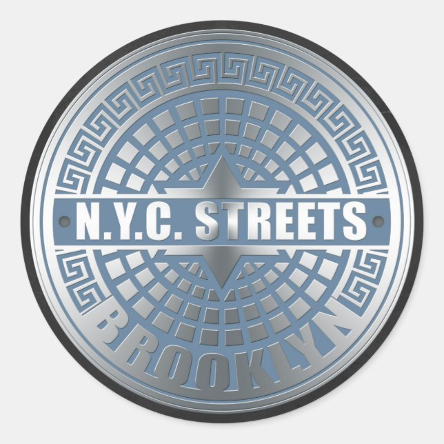 Sticker Rond Manhole Cover Brooklyn Blue (Devant)