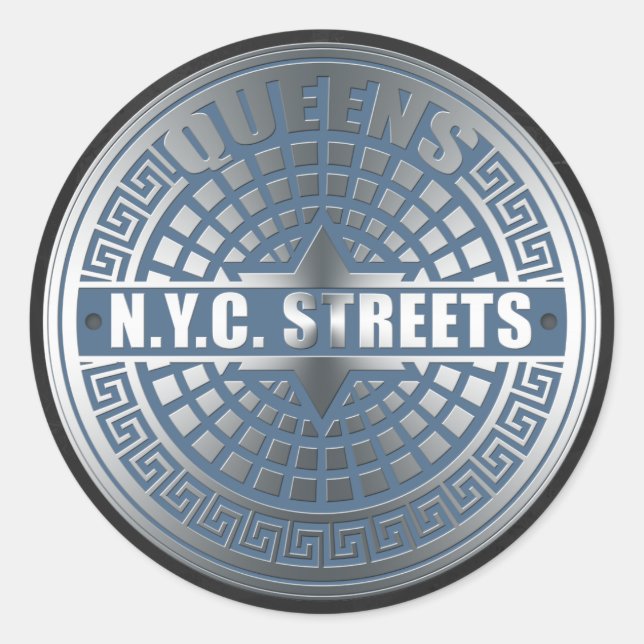 Sticker Rond Manhole Covers Queens (Devant)