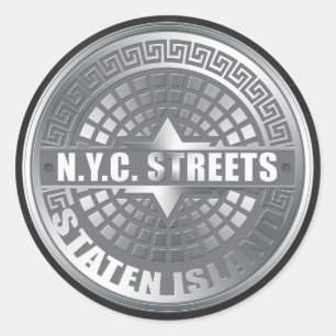 Sticker Rond Manhole Staten Island Grey