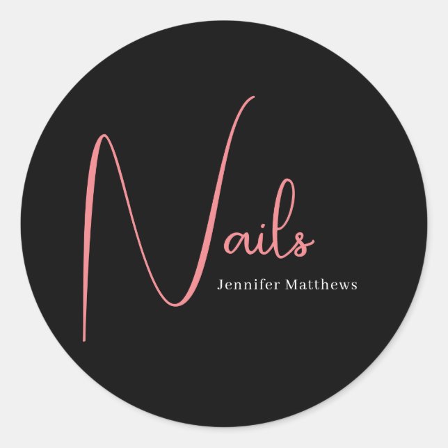 Sticker Rond Manicuriste moderne glam rose néon technicien de b (Devant)