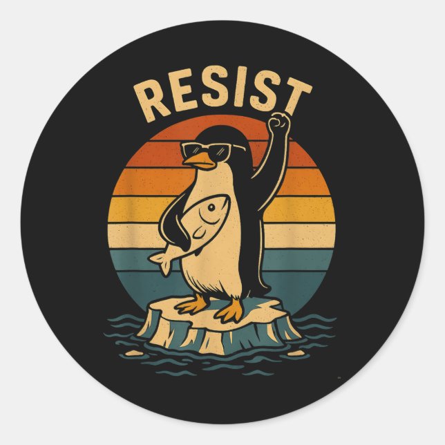 Sticker Rond Manifestation de Pingouins Contre Tari (Devant)