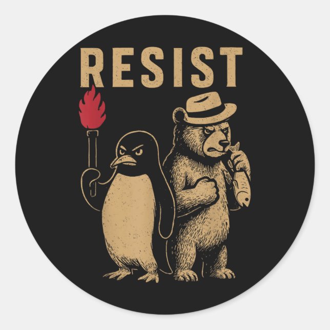 Sticker Rond Manifestation de Pingouins Contre Tari (Devant)