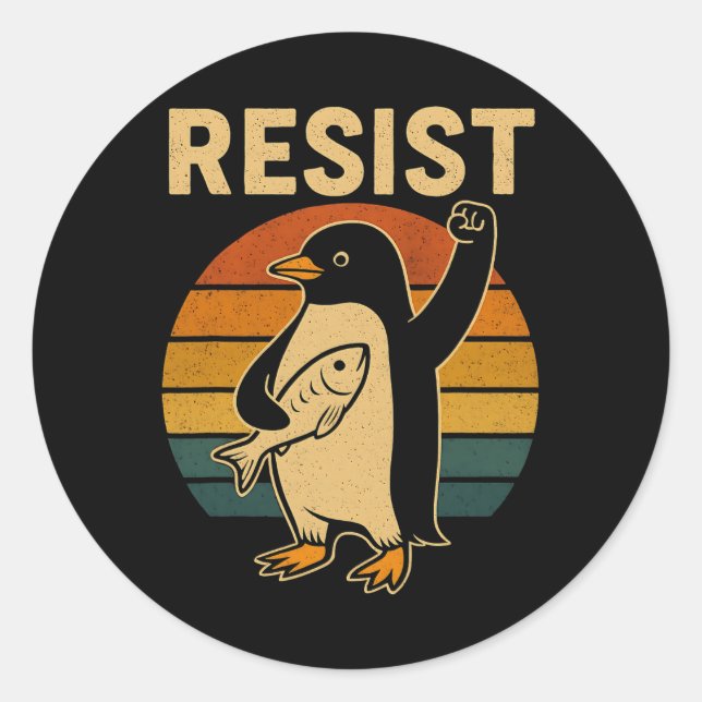 Sticker Rond Manifestation de Pingouins Contre Tari (Devant)