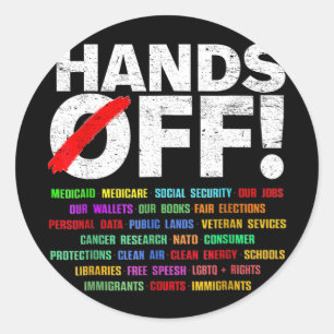 Sticker Rond Manifestation Mains Off Pour Les Femmes Hommes
