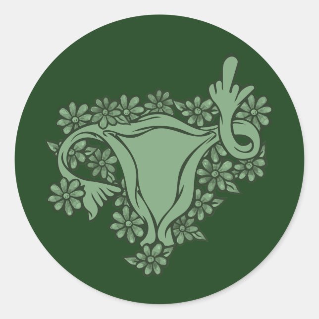 Sticker Rond Manifestation pro-choix vert Uterus à doigt moyen (Devant)