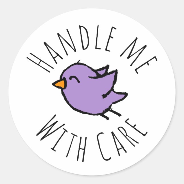 Sticker Rond Manipulez-moi avec soin Dessin d'oiseau violet mig (Devant)