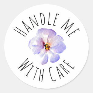 Sticker Rond Manipulez-moi avec soin Fleurs bleues aquarelle