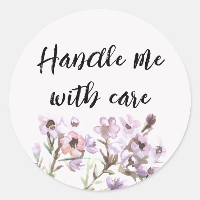 Sticker Rond Manipulez-moi avec soin - Fleurs violettes à l'aqu (Devant)