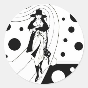 Sticker Rond Mannequin de piste rétro, mode Art Déco vintage