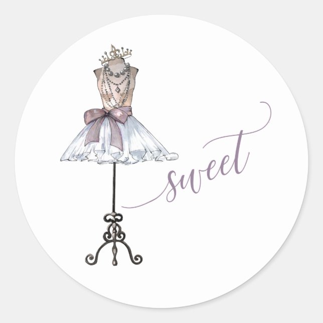 Sticker Rond Mannequin Whimsical "sucré" avec Tutu (Devant)