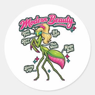 Sticker Rond Mante Religieuse Standards de Beauté Rétro Art Fém