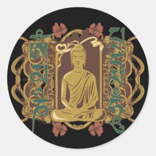 Sticker Rond Mantra de Bouddha vintage