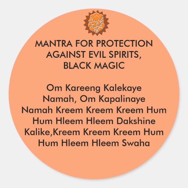 STICKER ROND MANTRA POUR LA PROTECTION CONTRE LES ESPRITS MAUVA (Devant)
