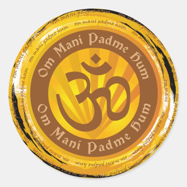 Sticker Rond Mantra tibétain avec symbole Aum (Devant)