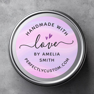 Sticker Rond Manuscrit with love heart name URL pink purple