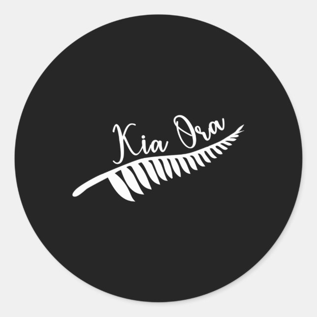 Sticker Rond Maori Kia Ora Silver Fern Tribal Tattoo Nouvelle-Z (Devant)