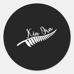 Sticker Rond Maori Kia Ora Silver Fern Tribal Tattoo Nouvelle-Z