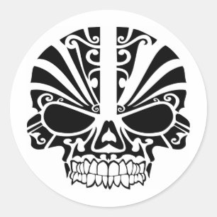Sticker Rond Maori Tattoo Masque Crâne