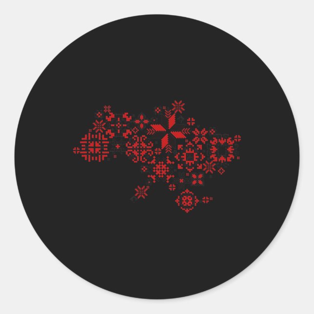 Sticker Rond Map Ukraine - Thread Embroidery - Ukrainian Embroi (Devant)