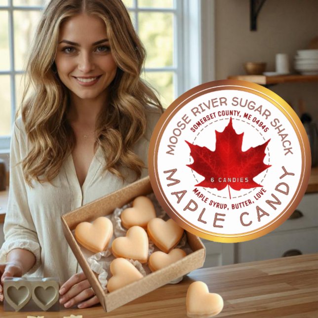 Sticker Rond Maple Candy Cuivre Bordure Rouge sucre Feuille d'é (Créateur téléchargé)