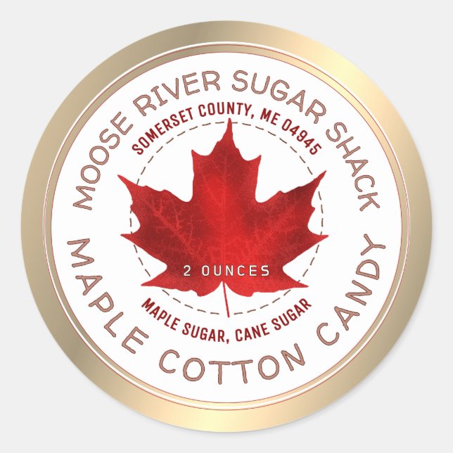 Sticker Rond Maple Cotton Candy Gold Border Red Maple Leaf (Devant)