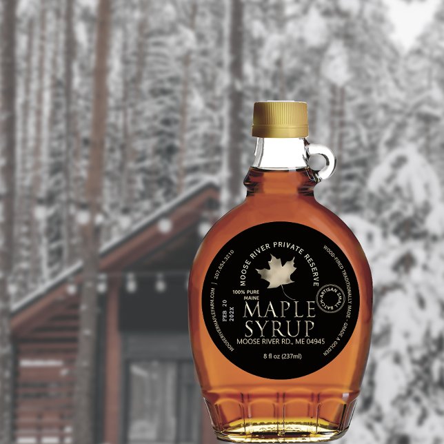 Sticker Rond MAPLE SYRUP Réserve privée Gold Leaf Date de récol (Créateur téléchargé)