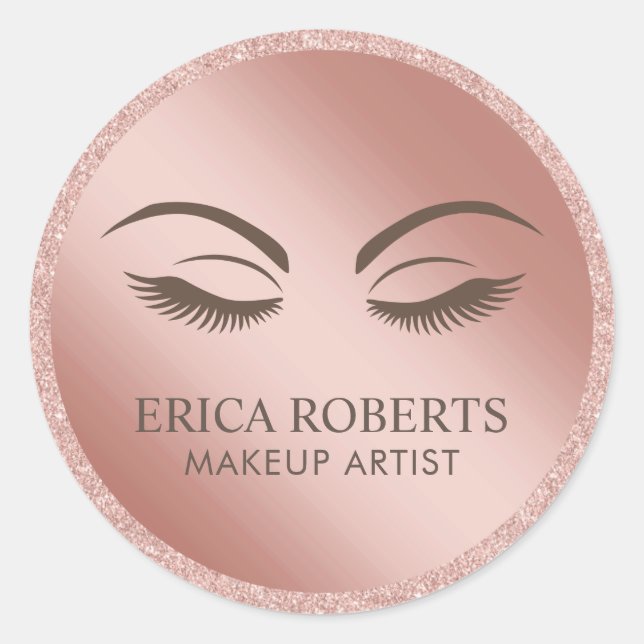 Sticker Rond Maquillage Artiste Beauté fille Rose Parties scint (Devant)