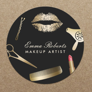 Sticker Rond Maquillage Artiste Coiffure Styliste Black & Gold