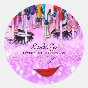 Sticker Rond Maquillage Artiste Lashes Parties scintillant rose