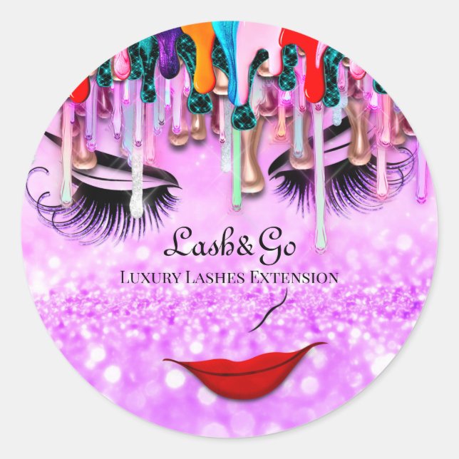 Sticker Rond Maquillage Artiste Lashes Parties scintillant rose (Devant)