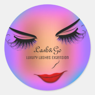 Sticker Rond Maquillage Artiste Lashes Produit Rose Rouge Bleu
