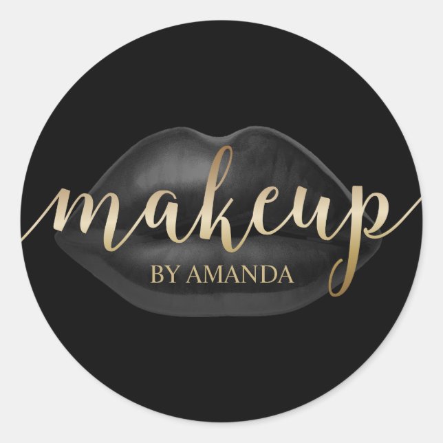 Sticker Rond Maquillage Artiste Lèvres Noires Script Or Beauté  (Devant)