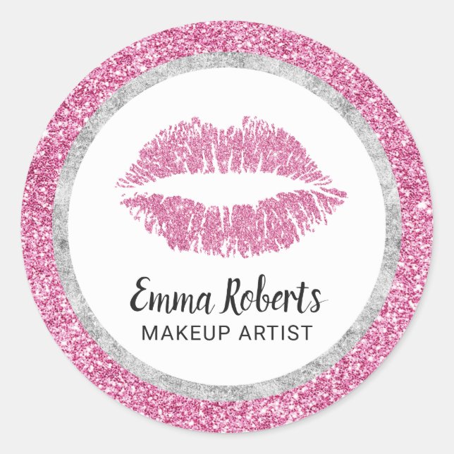 Sticker Rond Maquillage Artiste Lèvres roses chaudes Parties sc (Devant)