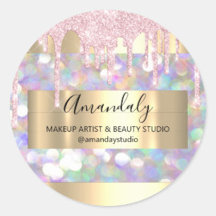 Sticker Rond Maquillage Artiste Parties scintillant Or encadré 