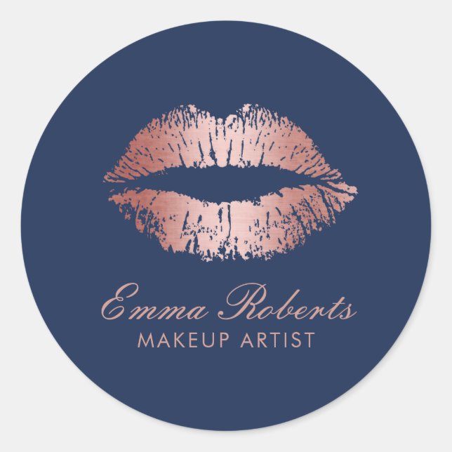 Sticker Rond Maquillage Artiste Rose Gold Lièvres Marine Blue S (Devant)