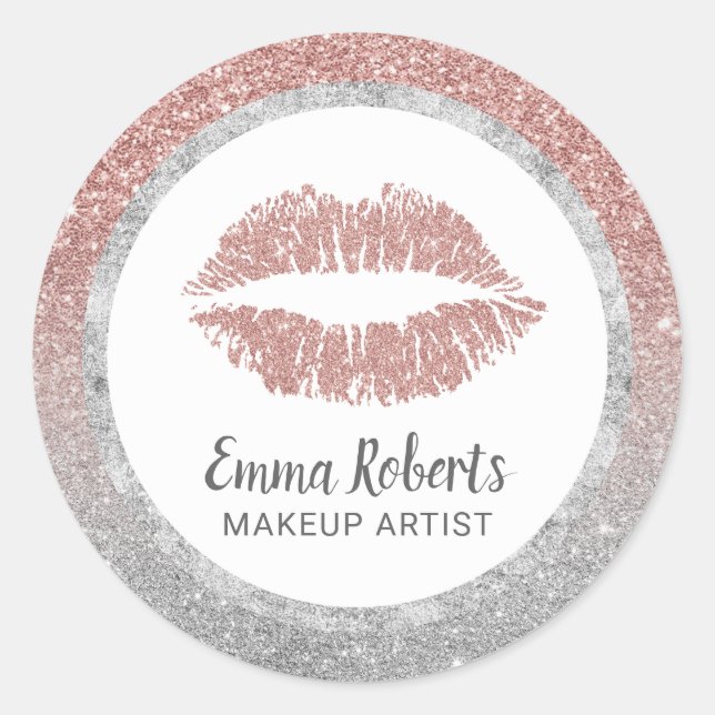 Sticker Rond Maquillage Artiste Rose Gold Parties scintillant l (Devant)