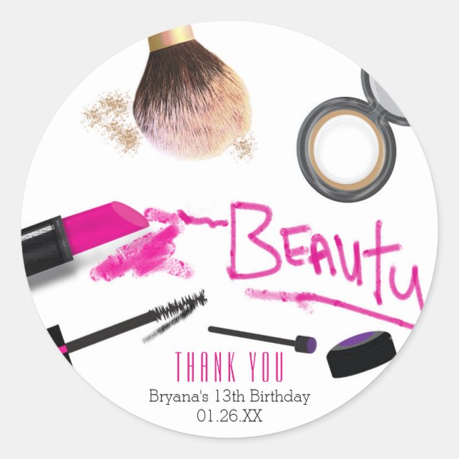 Sticker Rond Maquillage Beauté Anniversaire Fête Favoriser Stic (Devant)