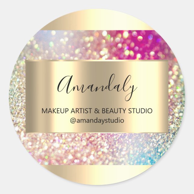 Sticker Rond Maquillage Beauté Shop Frame Gold Favoriser Hologr (Devant)