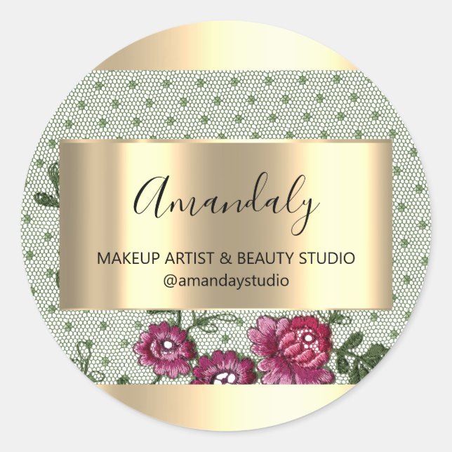 Sticker Rond Maquillage Beauté Shop Frame Gold Favoriser Rose d (Devant)