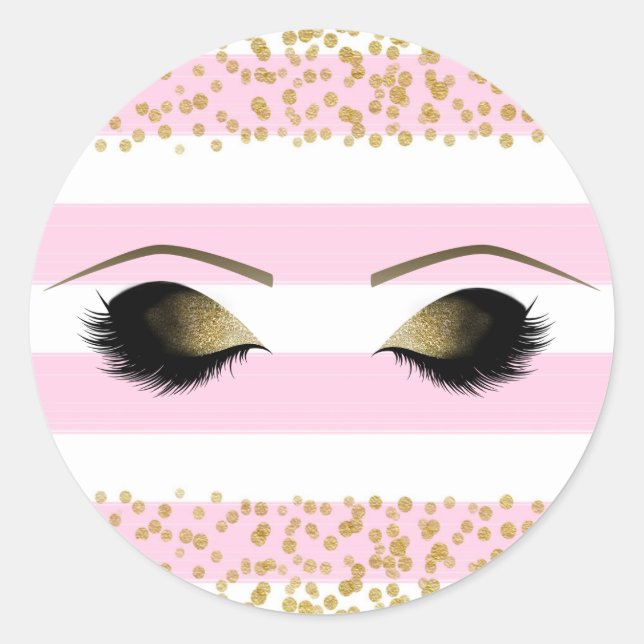 Sticker Rond Maquillage d'or rose blanc Eyelashes Beauty Party (Devant)