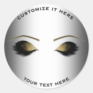 Sticker Rond Maquillage Doré Cils Glam Argent Personnalisé