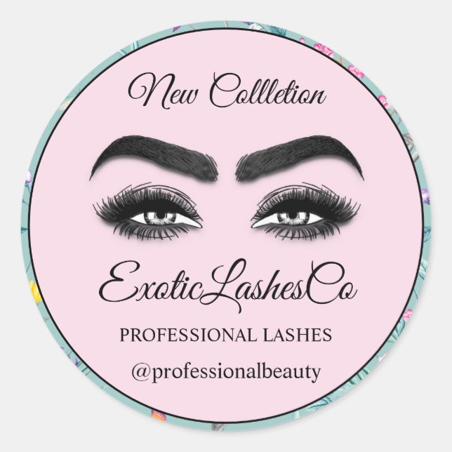 Sticker Rond Maquillage Eyelash Nettoyeur d'emballage Floral Pi (Devant)