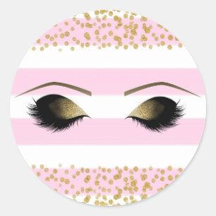 Sticker Rond Maquillage Faux Cils Or Blanc Rose Fête Beauté