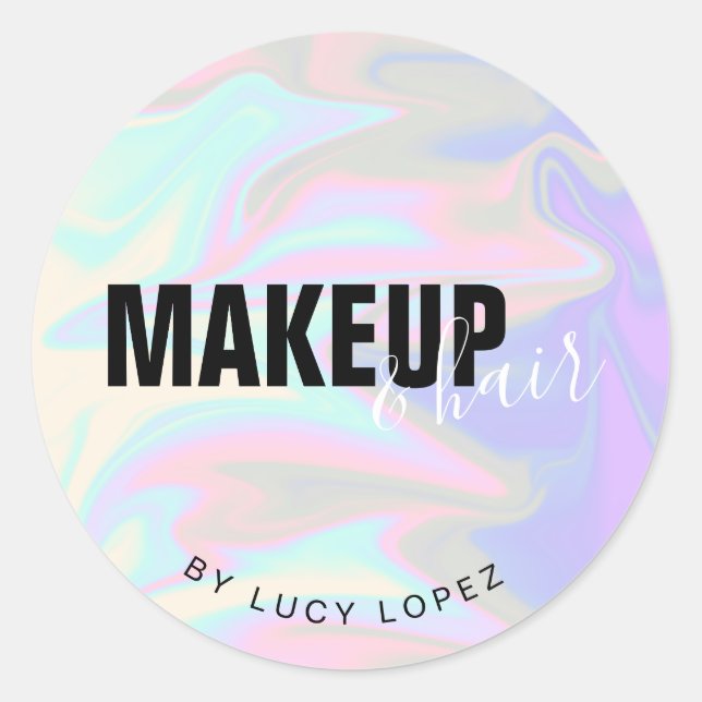 Sticker Rond Maquillage holographique moderne et élégant (Devant)