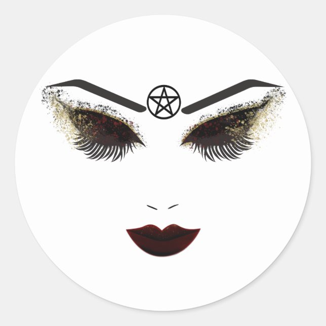 Sticker Rond Maquillage Pentacle Beauté Visage Cils & Lèvres Fo (Devant)