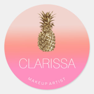 Sticker Rond Maquillage rose ananas chic coloré