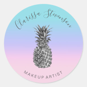 Sticker Rond Maquillage rose ananas élégant et coloré