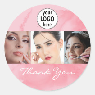 Sticker Rond Maquillage Rose Corail Rougeoyant Photo Logo Merci